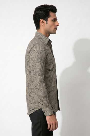 Prateek Munjal_Black Cotton Paisley Shirt _Online_at_Aza_Fashions