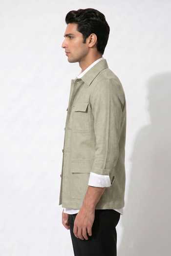 Prateek Munjal Mint Linen Bomber Jacket Online at Aza Fashions Prateek Munjal_Mint Linen Bomber Jacket _Online_at_Aza_Fashions