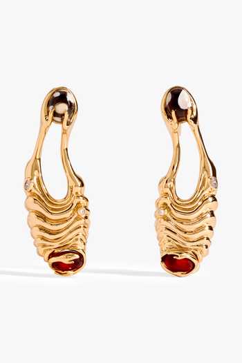 Outhouse_Gold Plated Sirocco Carved Earrings _Online_at_Aza_Fashions
