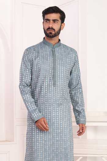 Buy Arihant Rai Sinha Blue Silk Embroidery Art Straight Kurta at Aza Fashions Buy_Arihant Rai Sinha_Blue Silk Embroidery Art Straight Kurta _at_Aza_Fashions