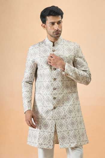 Buy Arihant Rai Sinha Cream Silk, Acrylic Embroidery Sherwani Set at Aza Fashions Buy_Arihant Rai Sinha_Cream Silk, Acrylic Embroidery Sherwani Set _at_Aza_Fashions