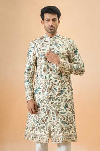 Arihant Rai Sinha Cream Silk Thread Embroidered Sherwani Set