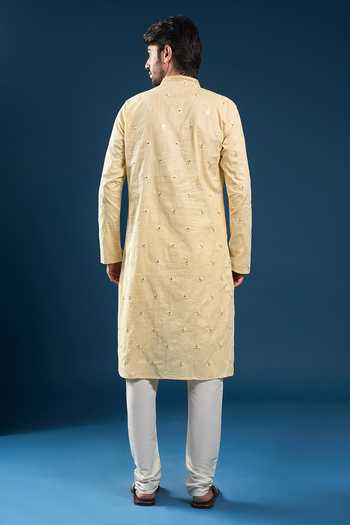 Arihant Rai Sinha Yellow Mirrorwork Kurta & Pyjama Set 
