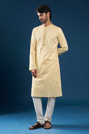 Arihant Rai Sinha Yellow Cotton, Polyester Mirrors Kurta And Pyjama Set Online at Aza Fashions Arihant Rai Sinha_Yellow Cotton, Polyester Mirrors Kurta And Pyjama Set _Online_at_Aza_Fashions