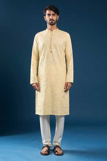 Shop Arihant Rai Sinha Yellow Cotton, Polyester Mirrors Kurta And Pyjama Set Online at Aza Fashions Shop_Arihant Rai Sinha_Yellow Cotton, Polyester Mirrors Kurta And Pyjama Set _Online_at_Aza_Fashions