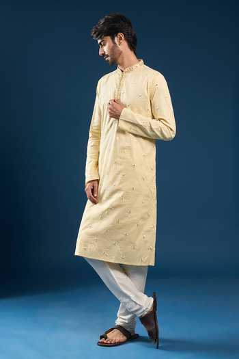 Arihant Rai Sinha Yellow Cotton, Polyester Mirrors Kurta And Pyjama Set at Aza Fashions Arihant Rai Sinha_Yellow Cotton, Polyester Mirrors Kurta And Pyjama Set _at_Aza_Fashions