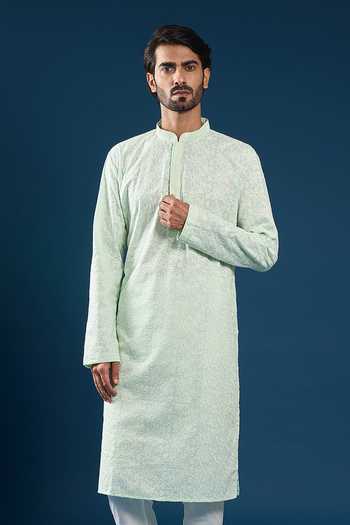 Arihant Rai Sinha Mint Green Chikankari Kurta Pyjama Set 