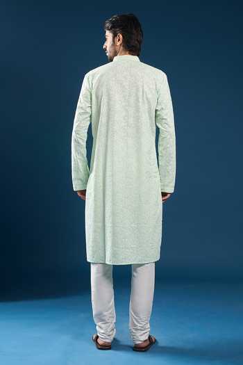 Arihant Rai Sinha Mint Green Chikankari Kurta Pyjama Set 
