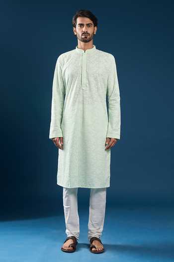 Shop Arihant Rai Sinha Green Cotton, Polyester Embroidery Mint Chikankari Kurta Pyjama Set Online at Aza Fashions Shop_Arihant Rai Sinha_Green Cotton, Polyester Embroidery Mint Chikankari Kurta Pyjama Set _Online_at_Aza_Fashions