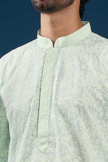 Buy Arihant Rai Sinha Green Cotton, Polyester Embroidery Mint Chikankari Kurta Pyjama Set Buy_Arihant Rai Sinha_Green Cotton, Polyester Embroidery Mint Chikankari Kurta Pyjama Set