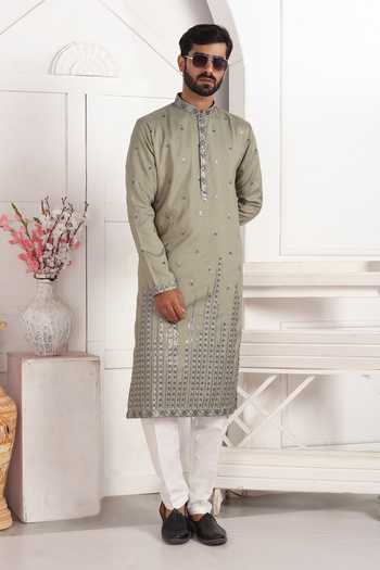 Shop_Arihant Rai Sinha_Green Silk Embroidery Art Straight Kurta 