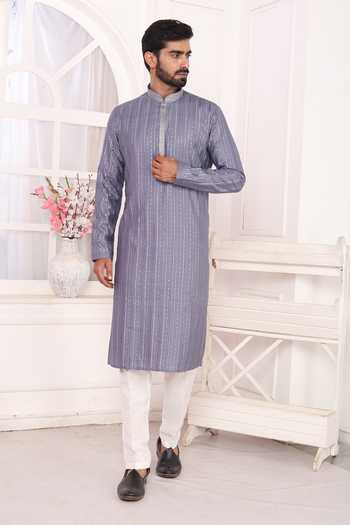 Buy_Arihant Rai Sinha_Purple Silk Embroidery Art Straight Kurta 
