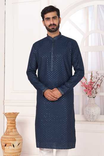 Buy Arihant Rai Sinha Teal Silk Blue Embroidered Straight Kurta at Aza Fashions Buy_Arihant Rai Sinha_Teal Silk Blue Embroidered Straight Kurta _at_Aza_Fashions