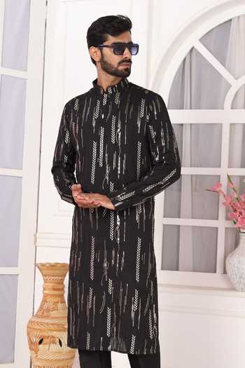 Buy Arihant Rai Sinha Black Silk Embroidery Art Straight Kurta at Aza Fashions Buy_Arihant Rai Sinha_Black Silk Embroidery Art Straight Kurta _at_Aza_Fashions
