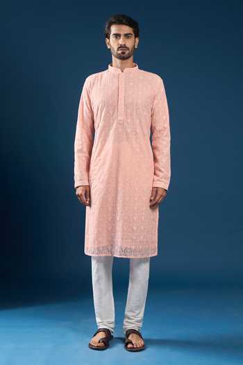 Buy_Arihant Rai Sinha_Pink Georgette, Polyester, Cotton Embroidery Chikankari Baby Kurta Pyjama Set _Online_at_Aza_Fashions