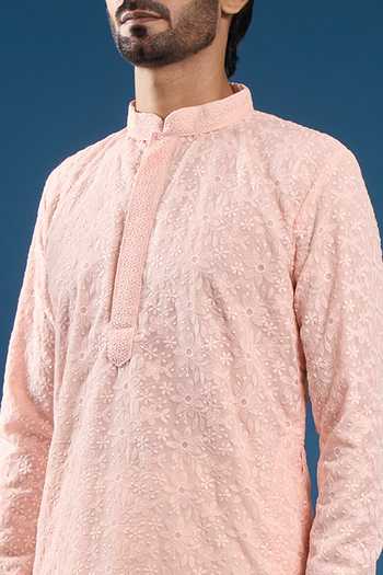 Buy_Arihant Rai Sinha_Pink Georgette, Polyester, Cotton Embroidery Chikankari Kurta Set 