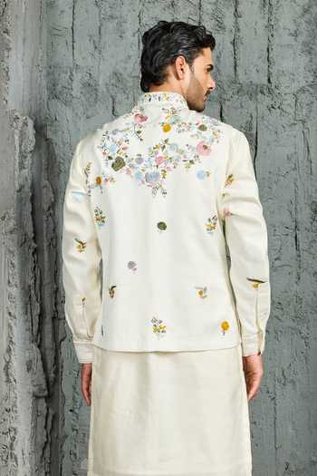 Sarab Khanijou Gulmohar Bloom Nehru Jacket & Kurta Set 