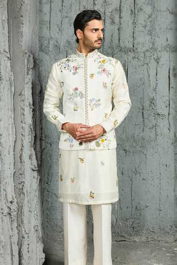 Sarab Khanijou Gulmohar Bloom Nehru Jacket & Kurta Set 