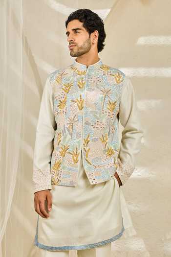 Sarab Khanijou Serene Garden Nehru Jacket & Kurta Set 