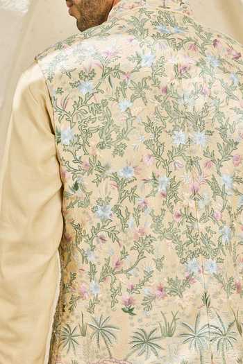 Sarab Khanijou Tropica Embroidered Nehru Jacket & Kurta Set 