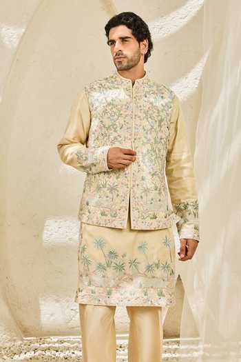 Sarab Khanijou Tropica Embroidered Nehru Jacket & Kurta Set 