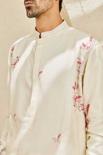 Sarab Khanijou_Pink Chanderi Silk Gulabi Bagh Nehru Jacket And Kurta Set _Online_at_Aza_Fashions