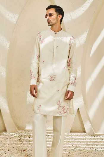 Buy_Sarab Khanijou_Pink Chanderi Silk Gulabi Bagh Nehru Jacket And Kurta Set _Online_at_Aza_Fashions