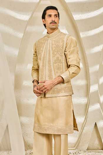 Sarab Khanijou Sandstone Nehru Jacket & Kurta Set 