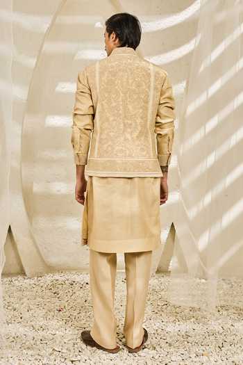 Sarab Khanijou Sandstone Nehru Jacket & Kurta Set 