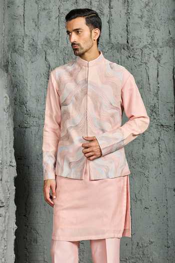 Sarab Khanijou Blush Opulence Nehru Jacket & Kurta Set 