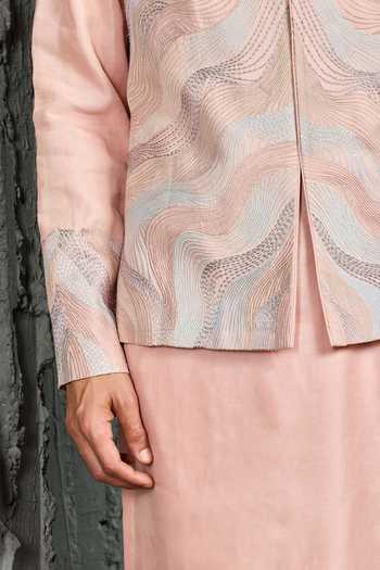 Buy_Sarab Khanijou_Blush Chanderi Silk Opulence Nehru Jacket And Kurta Set _Online_at_Aza_Fashions