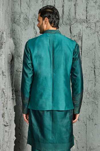 Sarab Khanijou Green Wave Nehru Jacket & Kurta Set 