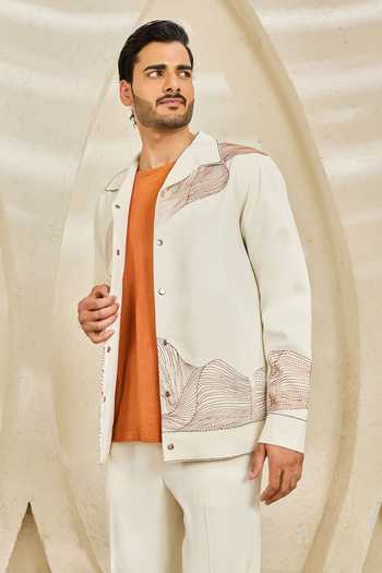 Sarab Khanijou Ivory Abstract Spiral Shacket And Trouser Set Online at Aza Fashions Sarab Khanijou_Ivory Abstract Spiral Shacket And Trouser Set _Online_at_Aza_Fashions