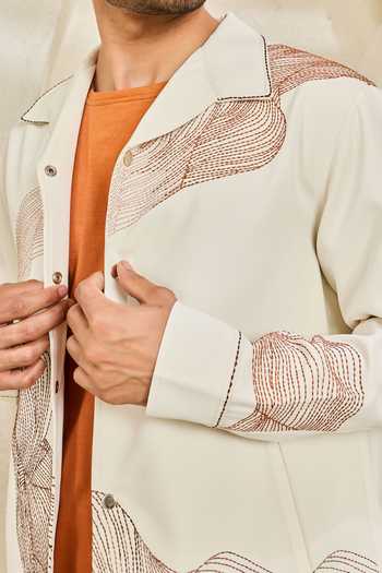 Buy Sarab Khanijou Ivory Abstract Spiral Shacket And Trouser Set Online at Aza Fashions Buy_Sarab Khanijou_Ivory Abstract Spiral Shacket And Trouser Set _Online_at_Aza_Fashions