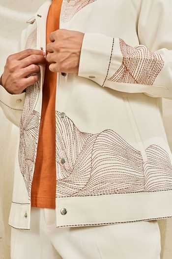 Shop Sarab Khanijou Ivory Abstract Spiral Shacket And Trouser Set Online at Aza Fashions Shop_Sarab Khanijou_Ivory Abstract Spiral Shacket And Trouser Set _Online_at_Aza_Fashions