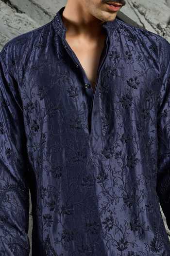 Buy Sarab Khanijou Blue Chanderi Silk Azure Blossom Embroidered Kurta Set Online at Aza Fashions Buy_Sarab Khanijou_Blue Chanderi Silk Azure Blossom Embroidered Kurta Set _Online_at_Aza_Fashions
