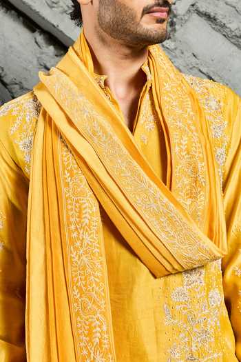 Shop Sarab Khanijou Yellow Chanderi Silk Marigold Dream Embroidered Kurta Set Online at Aza Fashions Shop_Sarab Khanijou_Yellow Chanderi Silk Marigold Dream Embroidered Kurta Set _Online_at_Aza_Fashions