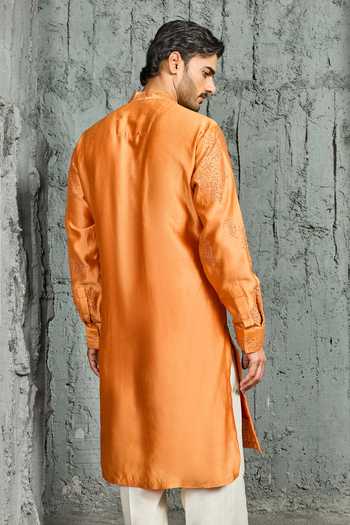 Sarab Khanijou Sunset Bloom Orange French Knot Kurta Set 