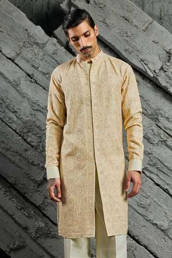 Sarab Khanijou Ivory Muse Flroal Embroidered Kurta Set 