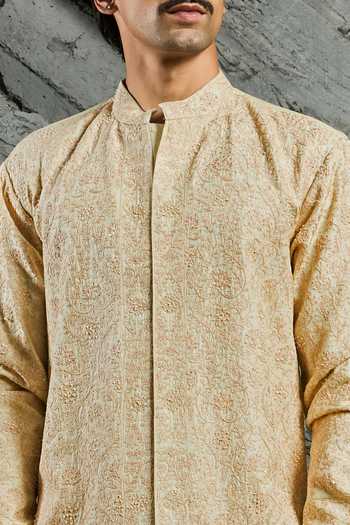 Sarab Khanijou Ivory Chanderi Silk Muse Flroal Embroidered Kurta Set at Aza Fashions Sarab Khanijou_Ivory Chanderi Silk Muse Flroal Embroidered Kurta Set _at_Aza_Fashions