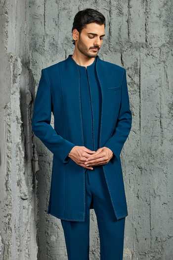 Sarab Khanijou Teal Vogue Jacket & Trouser Set 