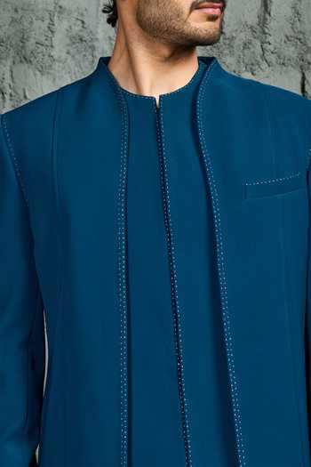 Buy_Sarab Khanijou_Teal Vogue Jacket And Trouser Set _Online_at_Aza_Fashions