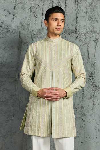 Sarab Khanijou Mint Edit Embroidered Short Kurta Set 