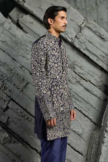 Sarab Khanijou Blue Chanderi Silk Radiance Embroidered Kurta Set Online at Aza Fashions Sarab Khanijou_Blue Chanderi Silk Radiance Embroidered Kurta Set _Online_at_Aza_Fashions