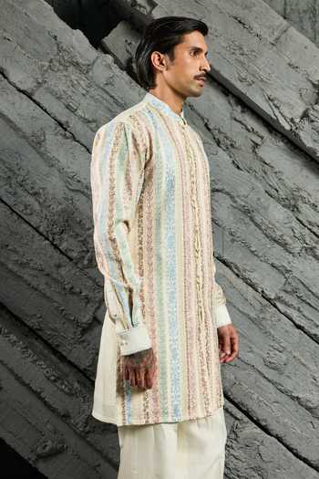 Sarab Khanijou Off White Chanderi Silk Soft Pearl Embroidered Kurta Set Online at Aza Fashions Sarab Khanijou_Off White Chanderi Silk Soft Pearl Embroidered Kurta Set _Online_at_Aza_Fashions