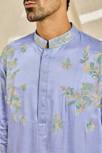 Sarab Khanijou Purple Chanderi Silk Lilac Whisper Embroidered Kurta Set Online at Aza Fashions Sarab Khanijou_Purple Chanderi Silk Lilac Whisper Embroidered Kurta Set _Online_at_Aza_Fashions