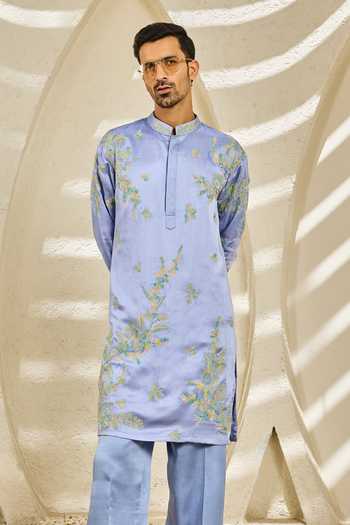 Shop Sarab Khanijou Purple Chanderi Silk Lilac Whisper Embroidered Kurta Set Online at Aza Fashions Shop_Sarab Khanijou_Purple Chanderi Silk Lilac Whisper Embroidered Kurta Set _Online_at_Aza_Fashions