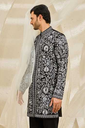 Buy Sarab Khanijou Black Chanderi Silk Shadowline Embroidered Kurta Set Online at Aza Fashions Buy_Sarab Khanijou_Black Chanderi Silk Shadowline Embroidered Kurta Set _Online_at_Aza_Fashions