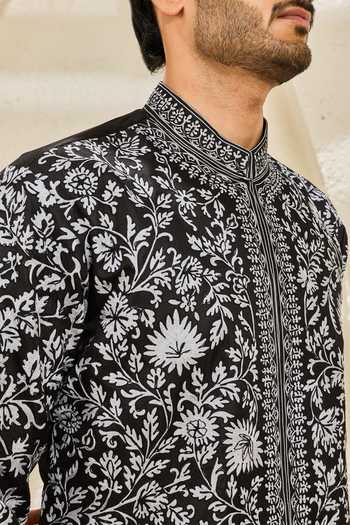 Shop Sarab Khanijou Black Chanderi Silk Shadowline Embroidered Kurta Set Online at Aza Fashions Shop_Sarab Khanijou_Black Chanderi Silk Shadowline Embroidered Kurta Set _Online_at_Aza_Fashions