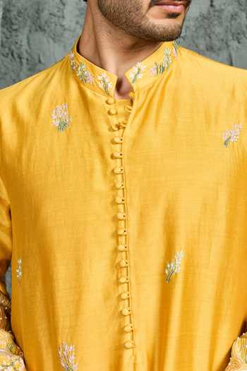 Buy Sarab Khanijou Yellow Chanderi Silk Gulrang Mountain Ridge Kurta Set Online at Aza Fashions Buy_Sarab Khanijou_Yellow Chanderi Silk Gulrang Mountain Ridge Kurta Set _Online_at_Aza_Fashions